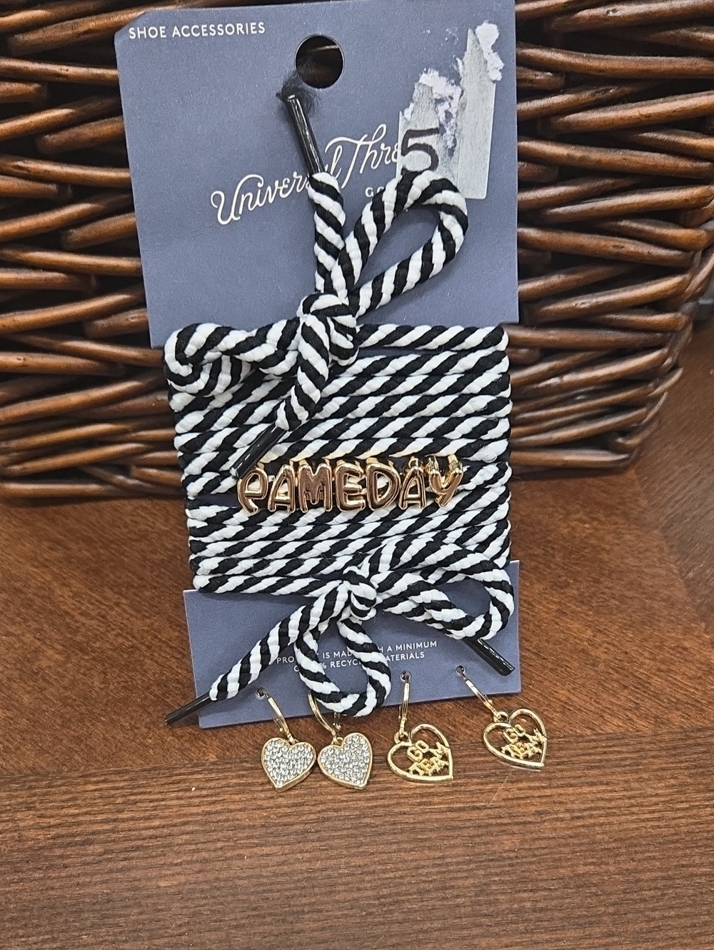 Universal Thread 'Game Day' Black & White Lace Up Bracelet Set